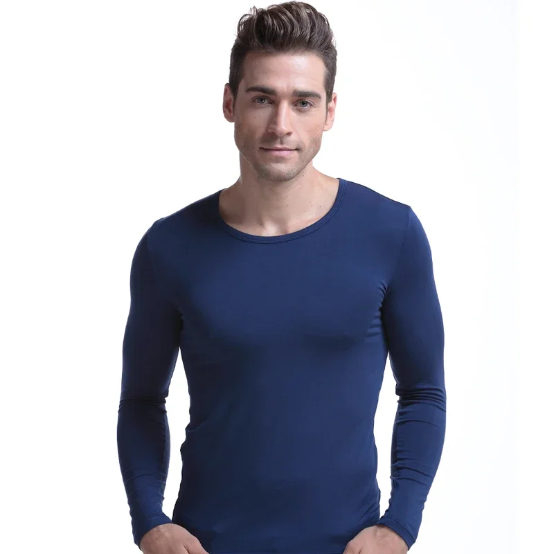 1pc Autumn and winter tight thin thermal underwear Modal men's round neck long sleeve autumn coat single breathable base coat