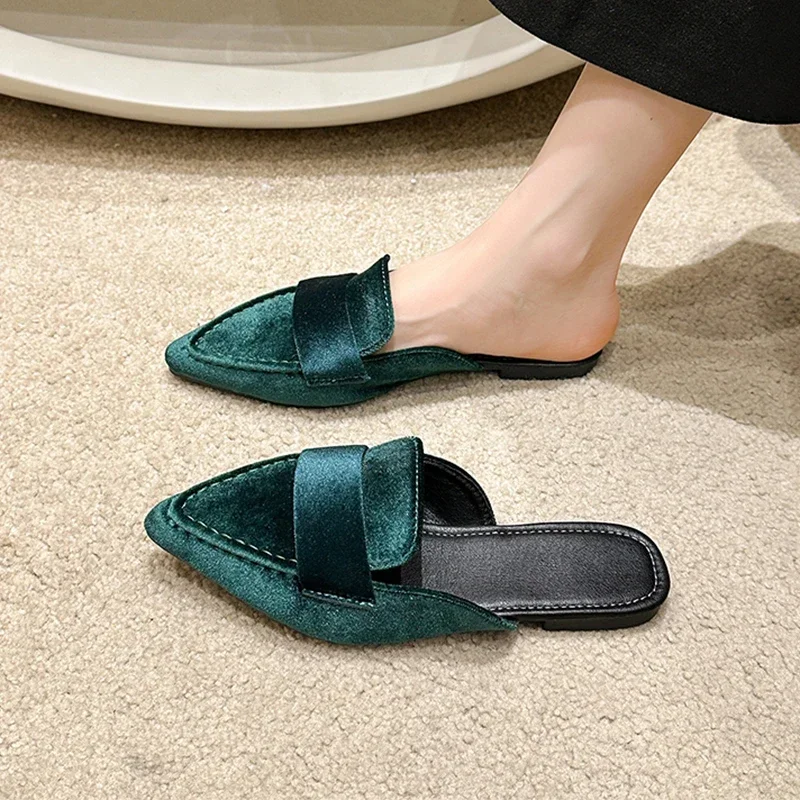 Flats Women Pointed Toe Mules Shoes Spring New Suede Slippers Cozy Shoes 2024 Sandals Fashion Flip Flops Mujer Zapatos Slingback