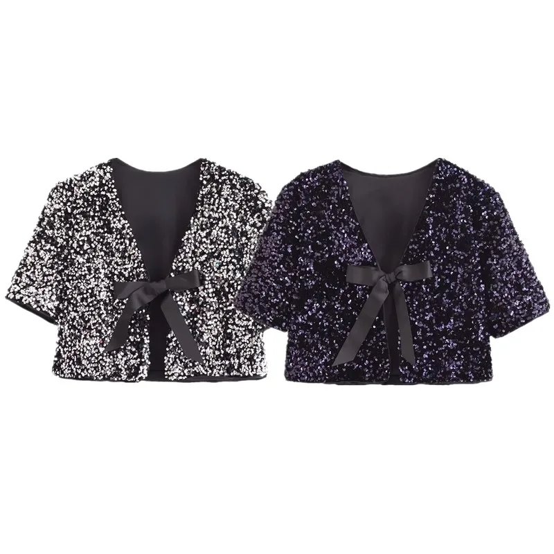 

Cisas Theme ort Sve Dr iny Sequin Top Casual Sle Women's Faionable Commute irt High Waist pe