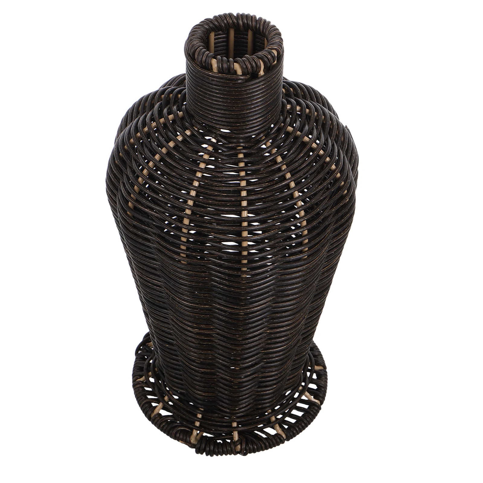 

Black Wicker Style Flower Vase Plastic Imitation Rattan Woven Basket Holder for Dried Bouquets Rustic Farmhouse Decorative