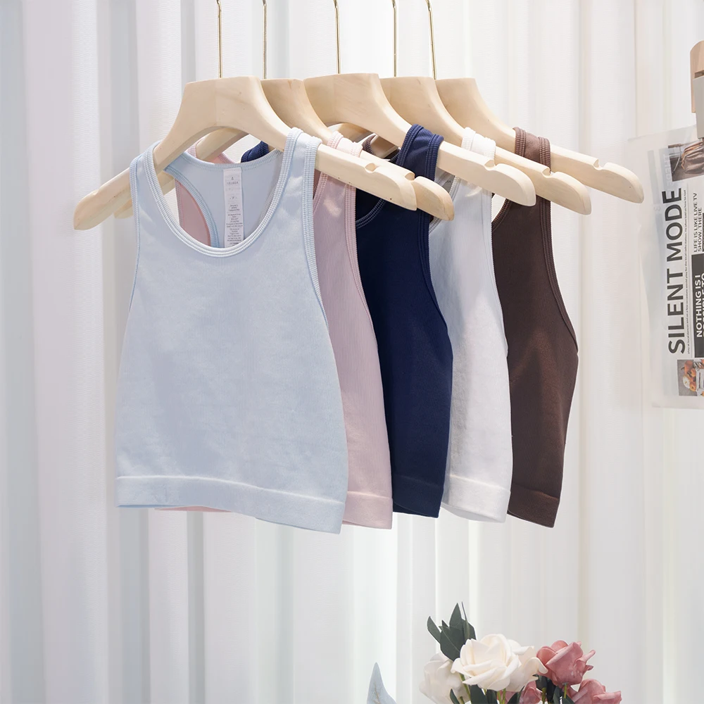LULU FLORA Summer tank top, seamless, quick-dry sports base, outer wear, yoga stripe, fashionable, cross-border, beautiful back view 2