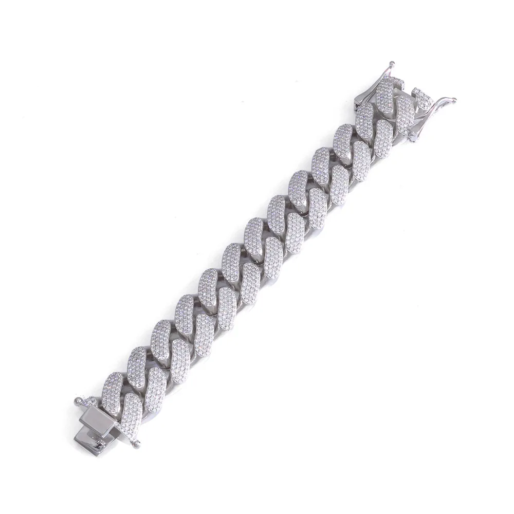 

NY Hip Hop Jewelry New 22mm 4 Rows Chunky Cuban Chain Bracelet Prong Setting Full Iced Out Diamond Necklace for Men
