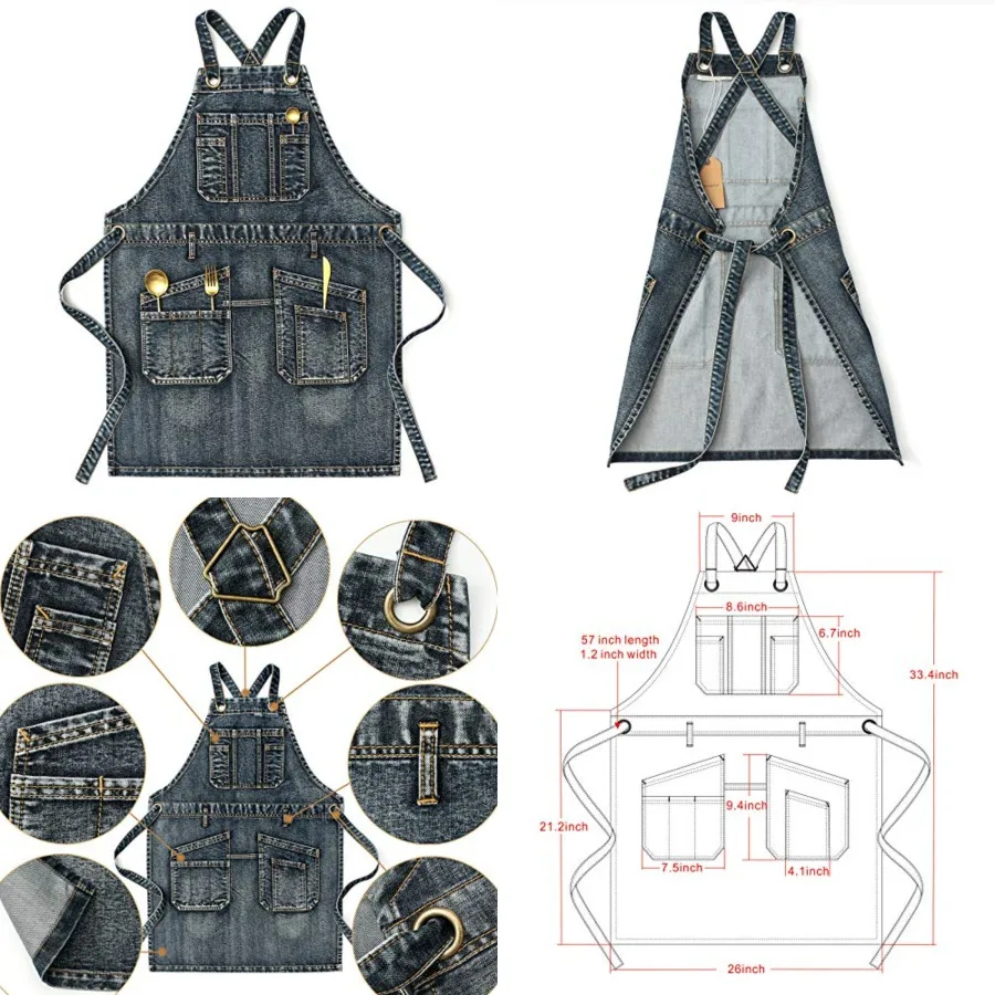 

Washing Style Work Hairdresser Apron with Pockets for Women and Men