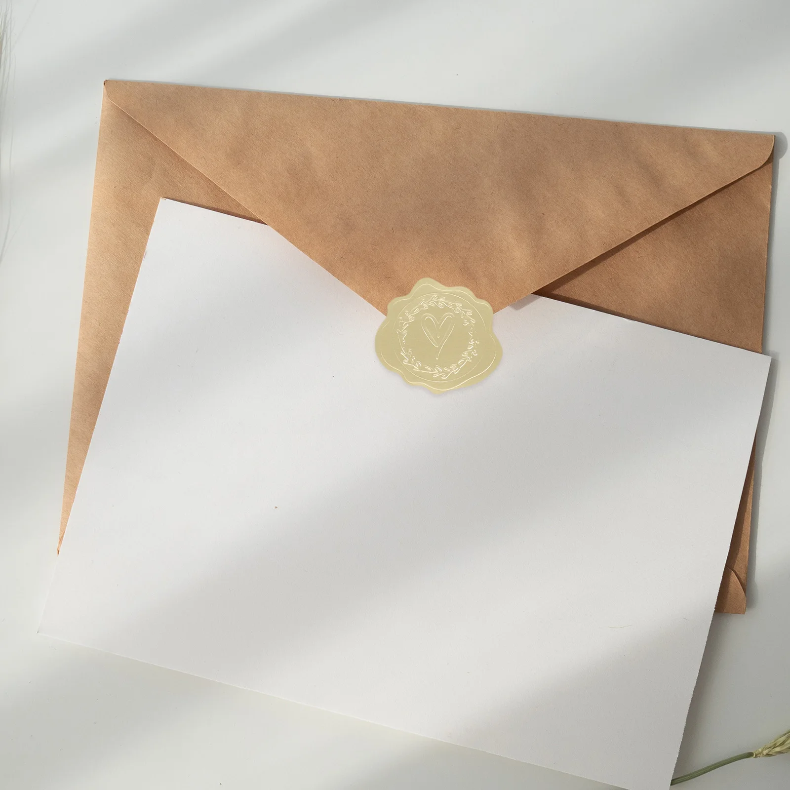 

10 Sheets Embossed Sealing Stickers Golden Paper Invitation Cards Greeting Self Adhesive Decals Envelop Gift H made Crafts