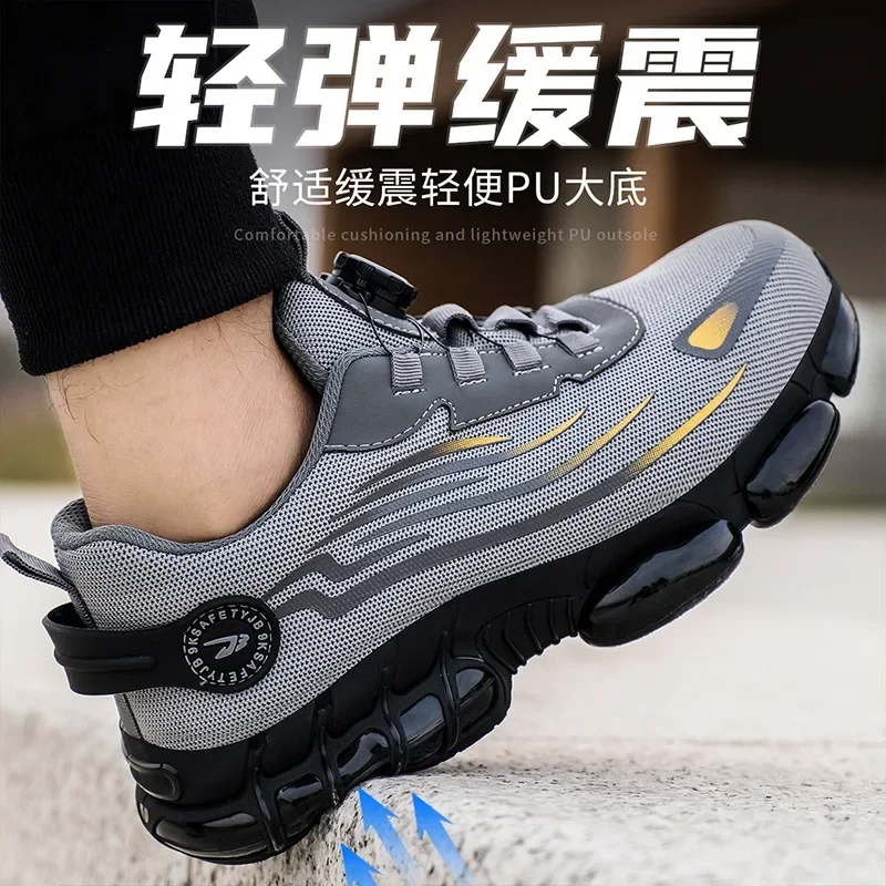 DurableLazy People Do Not Tie Shoelaces Labor Protection Shoes Rotating Buttons Labor Protection Shoes Light Safety Shoes