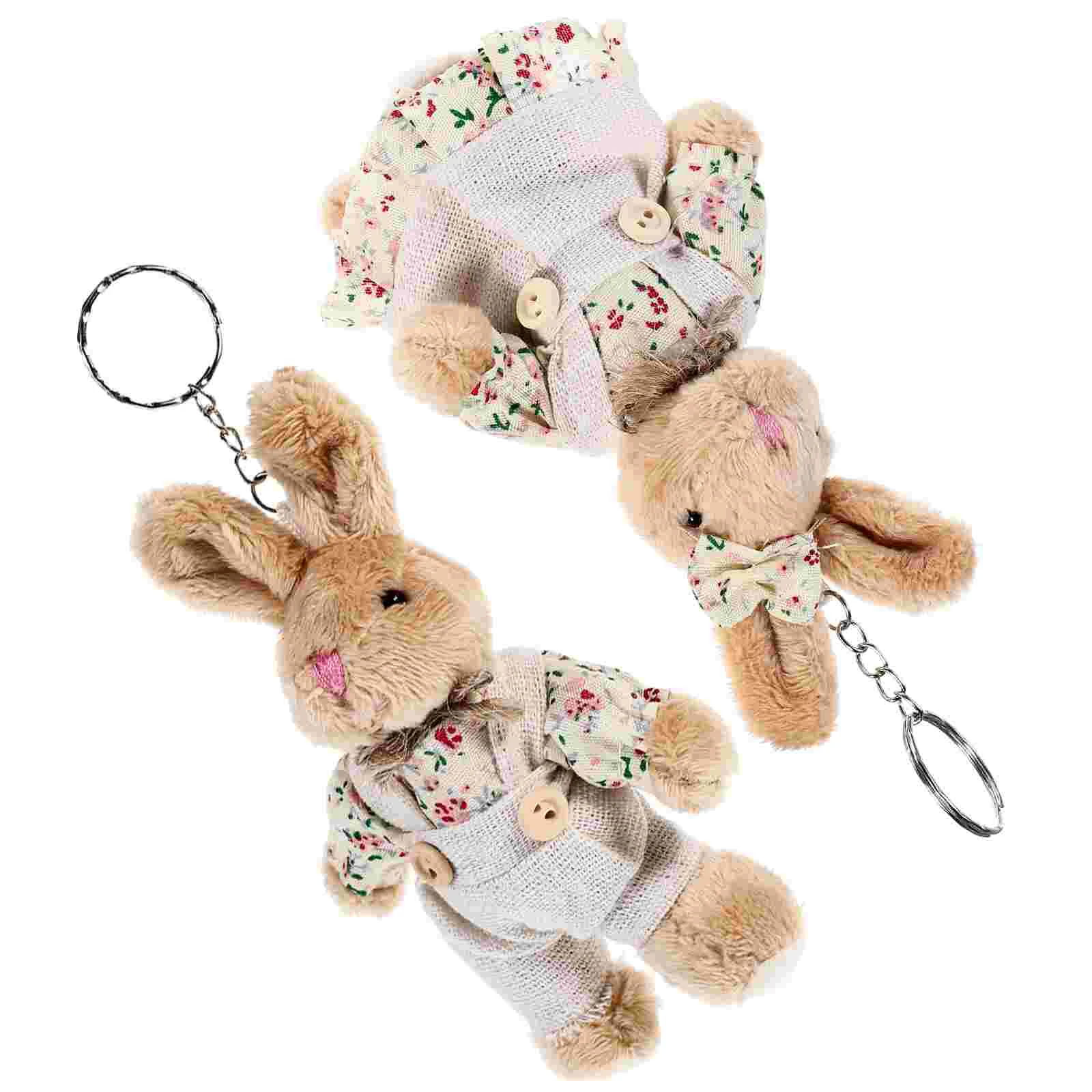 2 Pcs Key Chain Couple Rabbit Keychain Child Slit Drain Metal Saucer Backpack Keychains