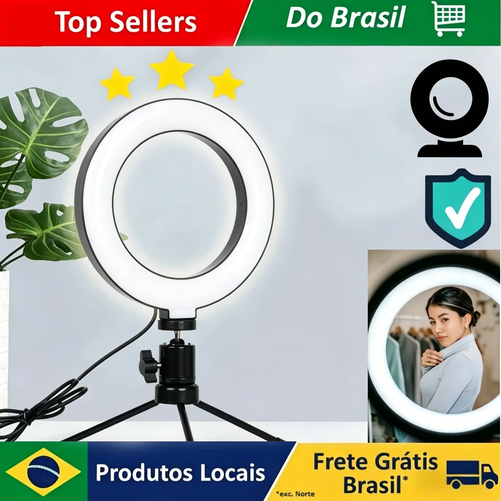 Luz de Anel para Mesa 16cm, LED Regulável com Tripé Ajustável e Interface USB para Vídeo, Transmissão ao Vivo e Maquiagem