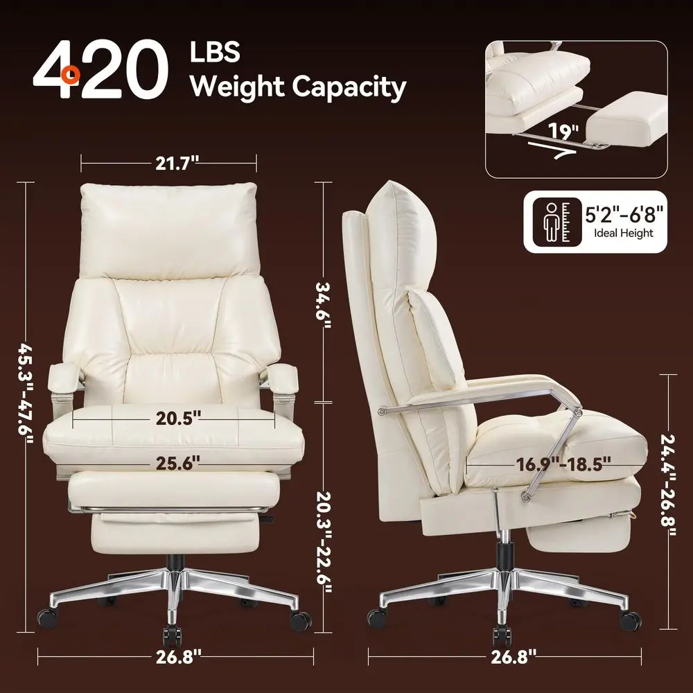 

M76 160 Reclining Executive Office Chair with Footrest, Adjustable Seat Depth, 10 Thick Cloud Cushion Desk Chair, 420lb Heavy D