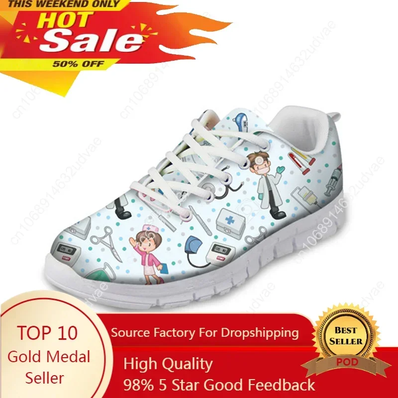 Women's Nursing Shoes Lady Cartoon Nurse Heart Beat Design Mesh Running Sneakers Breathable Female Soft Walking Zapatos De Mujer