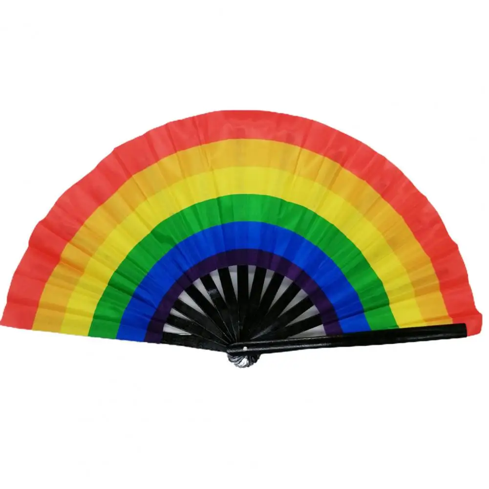 Folding Fan Bright Color Rainbow Starry Sky Color Glow In The Dark Festival Performance Party Supplies Hand Fan Xmas Dance Fan