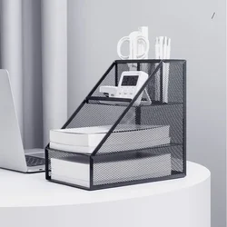 Desk Organizer with File Holder Storage Box Desktop Holder Rangement Bureau for Stationery Metal Mesh Desktop Organizer
