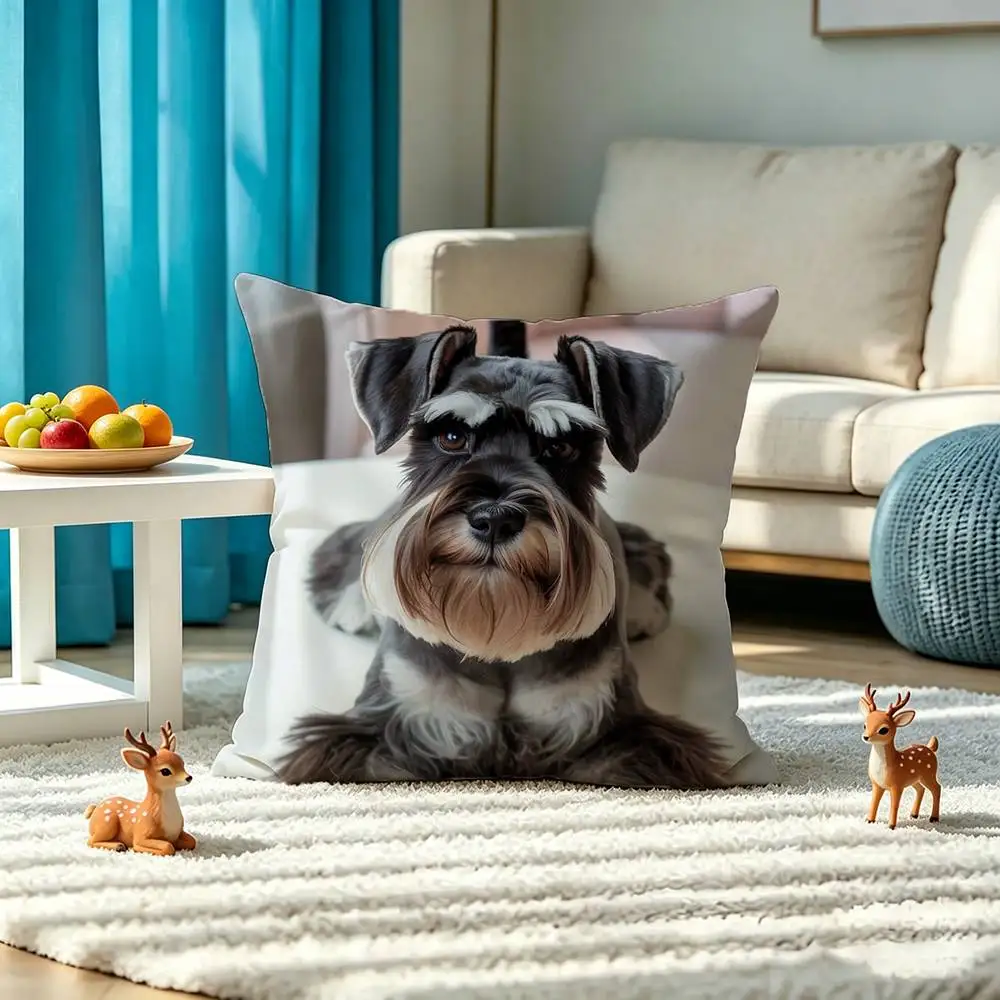Miniature Schnauzer Square Double-Sided printed Pillow Case Bedroom Bedside Pillow Sofa Cushion Cover