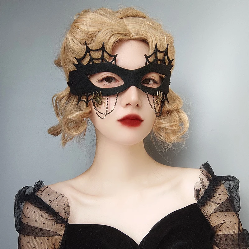 

1pc Black Spider Eye Masks For Women Halloween Plush Spider Chain Tassel Sexy Half Face Mask Masquerade Cosplay Party Decoration