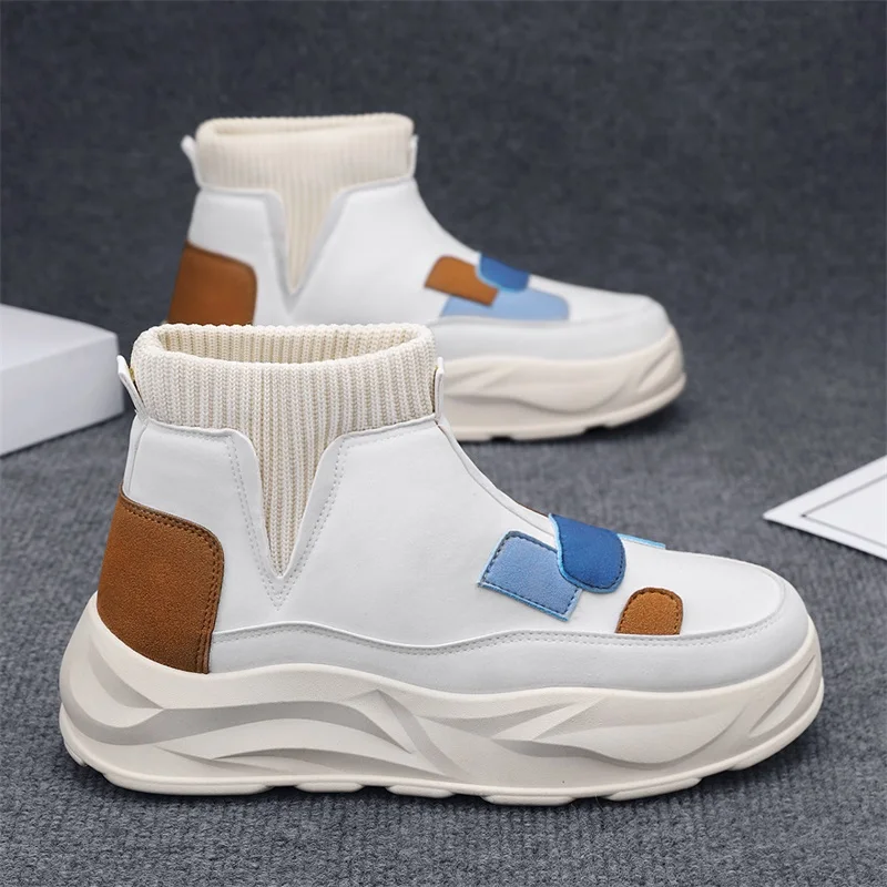 

Зимние высокие мужские туфли, носки на одну ногу, ниша, универсальные, износостойкие, увеличивающие рост, повседневная обувь на толстой подошве.