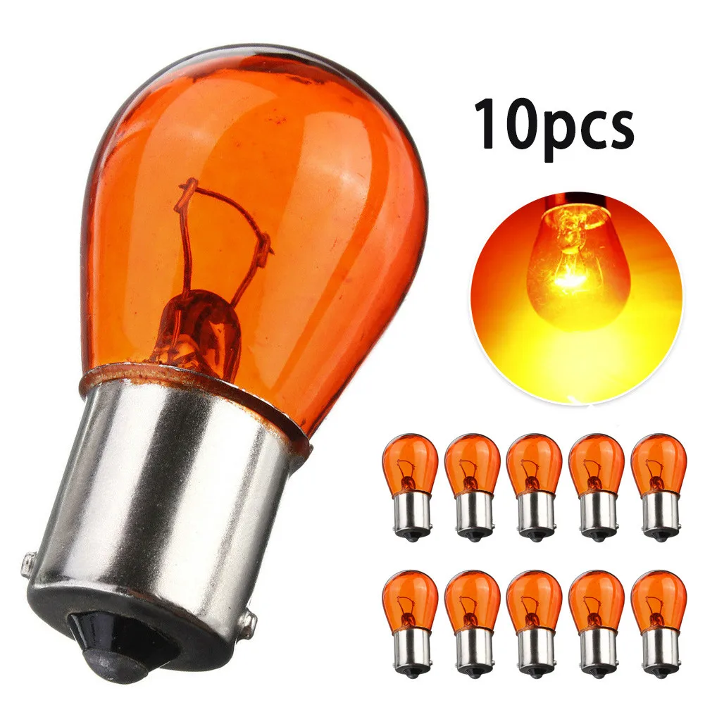 10Pcs 21W Amber Indicator Bayonet Base Lamp Turn Signal Car Light Car Interior Bulb Auto Dashboard Warning Indicator image 2