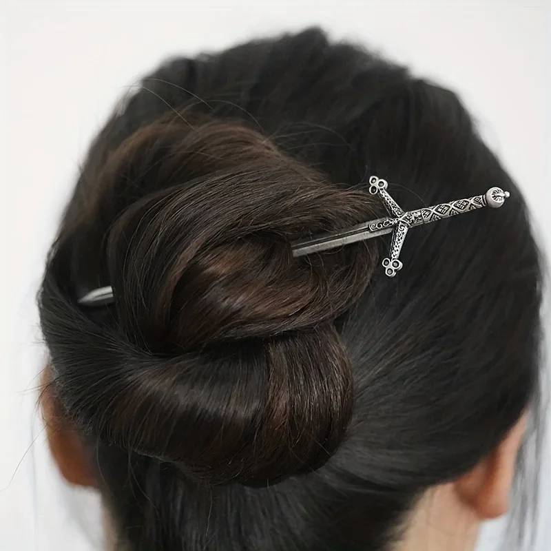 Retro Viking Hair Stick Men's And Women's Gothic Punk Nordic Divine Sword Hair Clip Mythical Jewelry Braiding Style Gift view 4