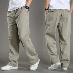 Pantalones de trabajo holgados para hombre, Pantalón Cargo de algodón, color negro y caqui, pierna ancha, otoño y primavera