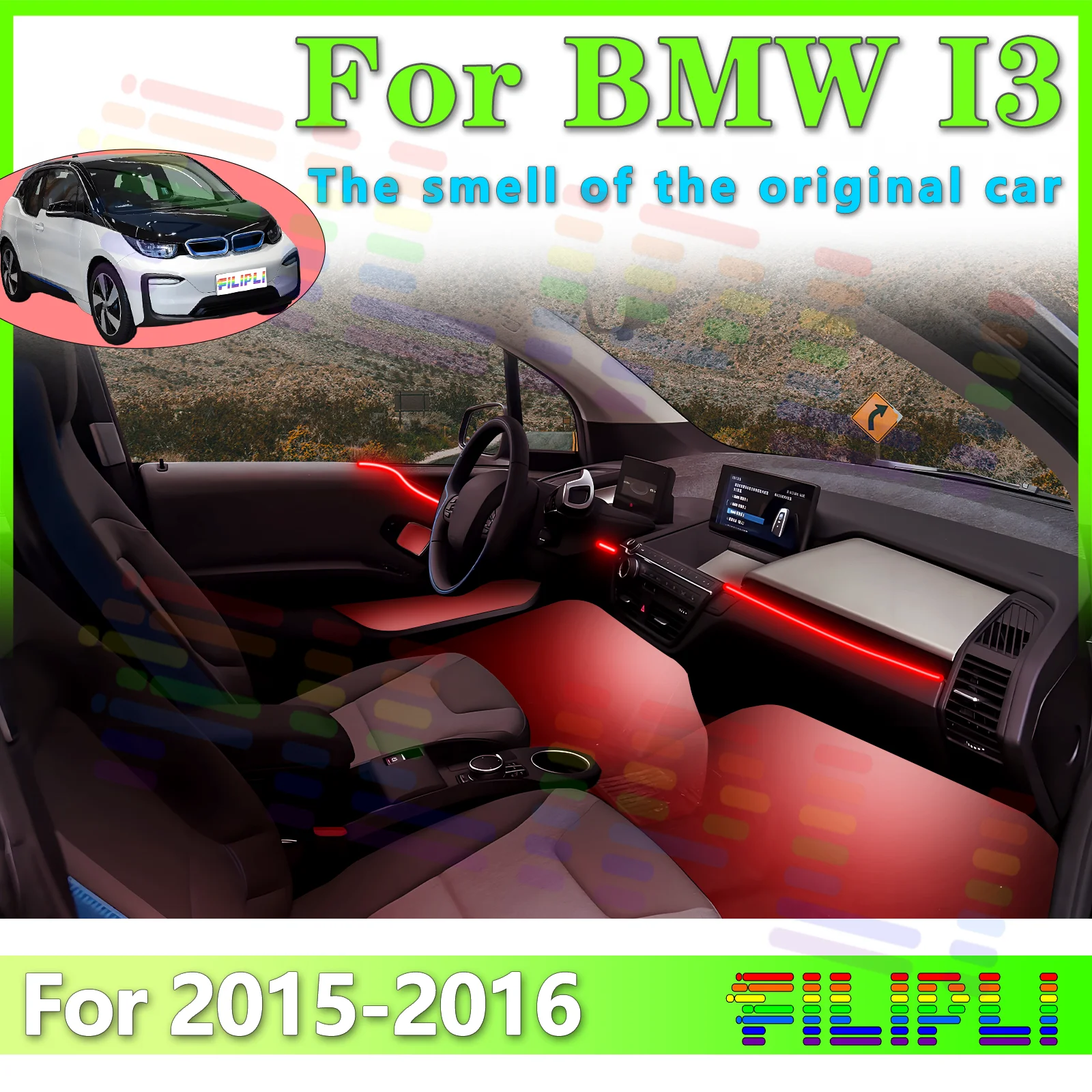 

FILIPLI для BMW i3 NA8, внутренняя скрытая акриловая светодиодная лента для окружающего освещения, 64-цветное приложение для выдающегося привода