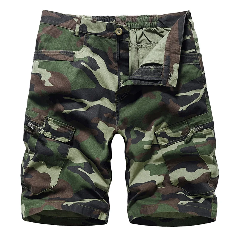 For 2023 Summer New Mens Casual Trouers Beach Green Camouflage Shorts Military Cargo Work Man Short Pants OverSize 29-40