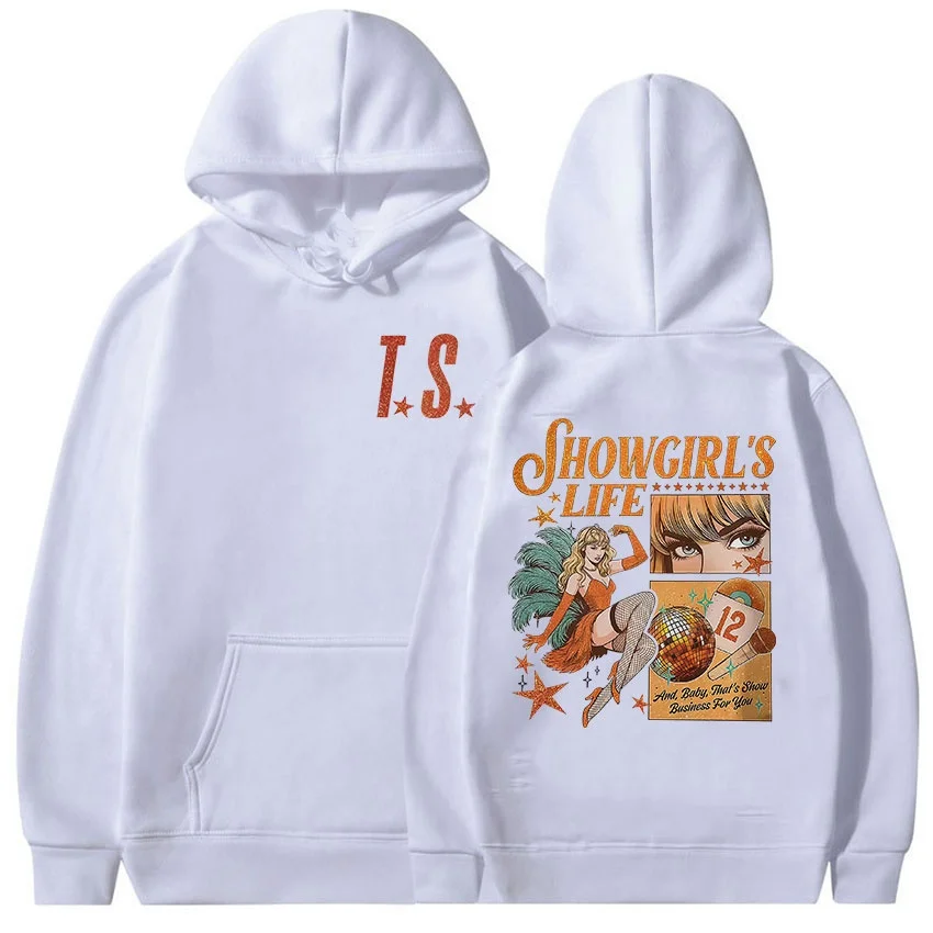 TS حياة جولة Showgirl 2025 Merch الخريف/الشتاء الرجال النساء موضة ريترو هوديي عادية اضافية كبيرة قلنسوة من القطن