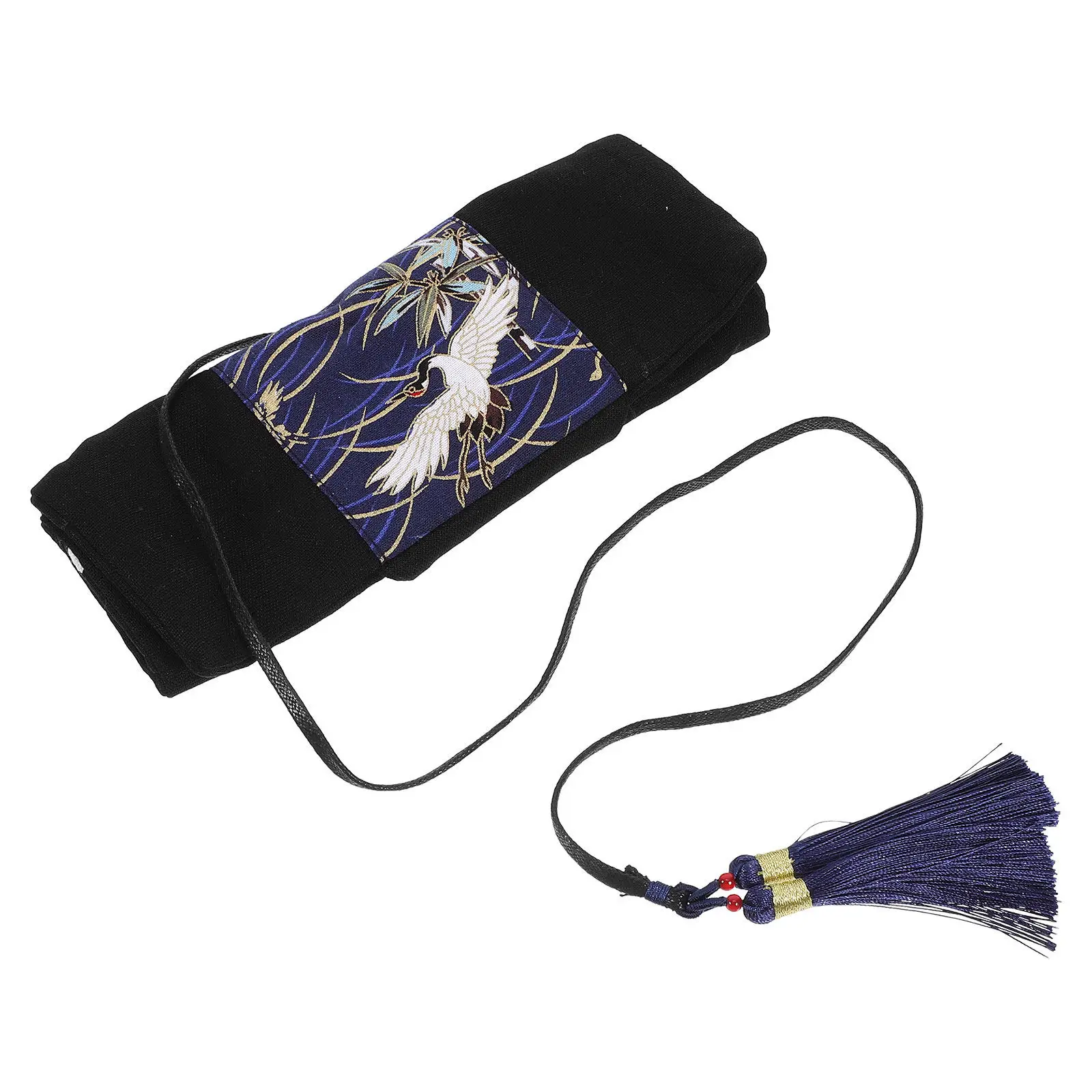 1Pcs Fashion Canvas Rolling Pencil Bag with Traditional Chinese Painting Design Large Capacity Pen Case Pouch for School Office
