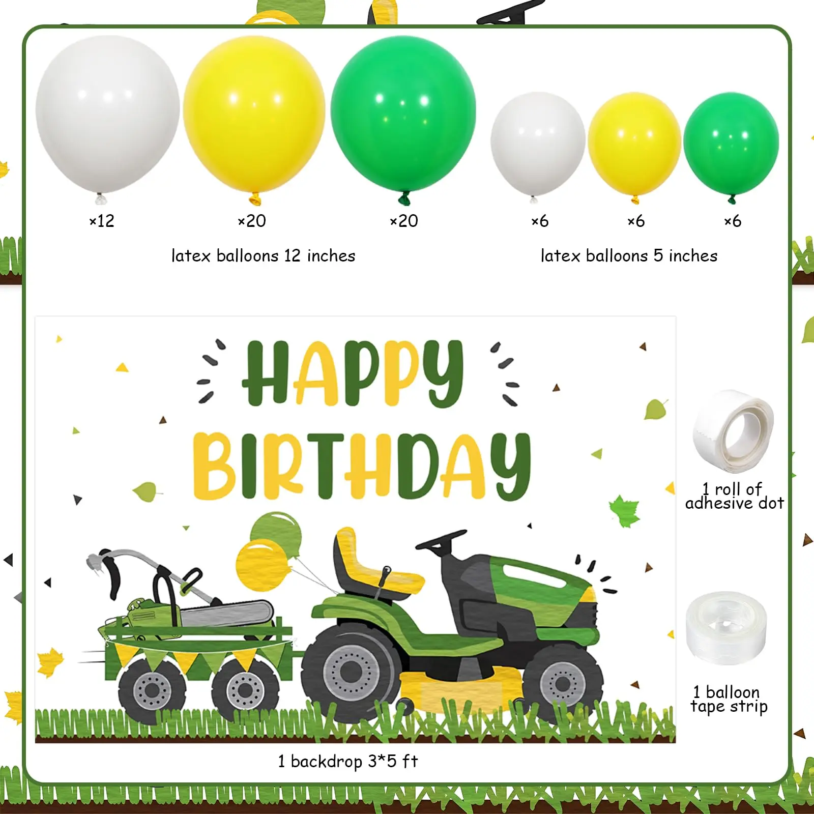 1Set Lawnmower Birthday Party Decorations Lawn Mower Backdrop Tractor Balloon Garland Arch Kit for Farm Farmyard Supplies