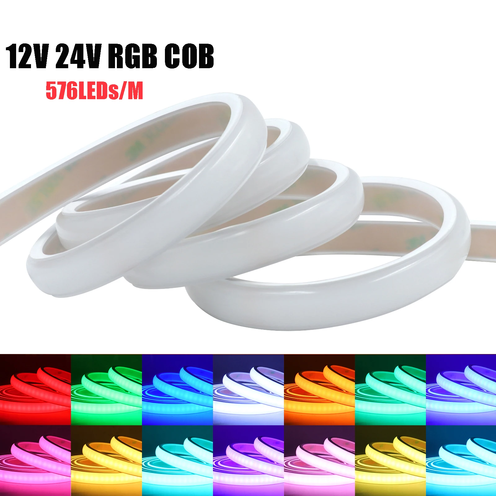 

RGB COB Неоновая лента 12 В 24 В Водонепроницаемая светодиодная лента 576 светодиодов/м Линейное освещение высокой плотности для украшения дома