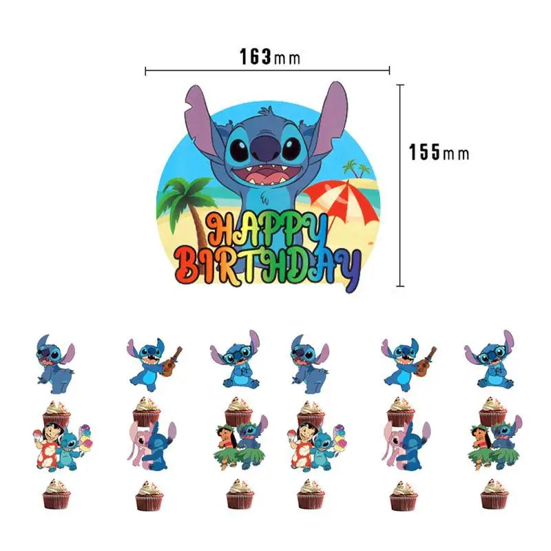 Stitch Disney Cake Card Birthday Party Decoration Anime Cake Flags Lilo & Stitch Party Power Strip Birthday Cake Decoration