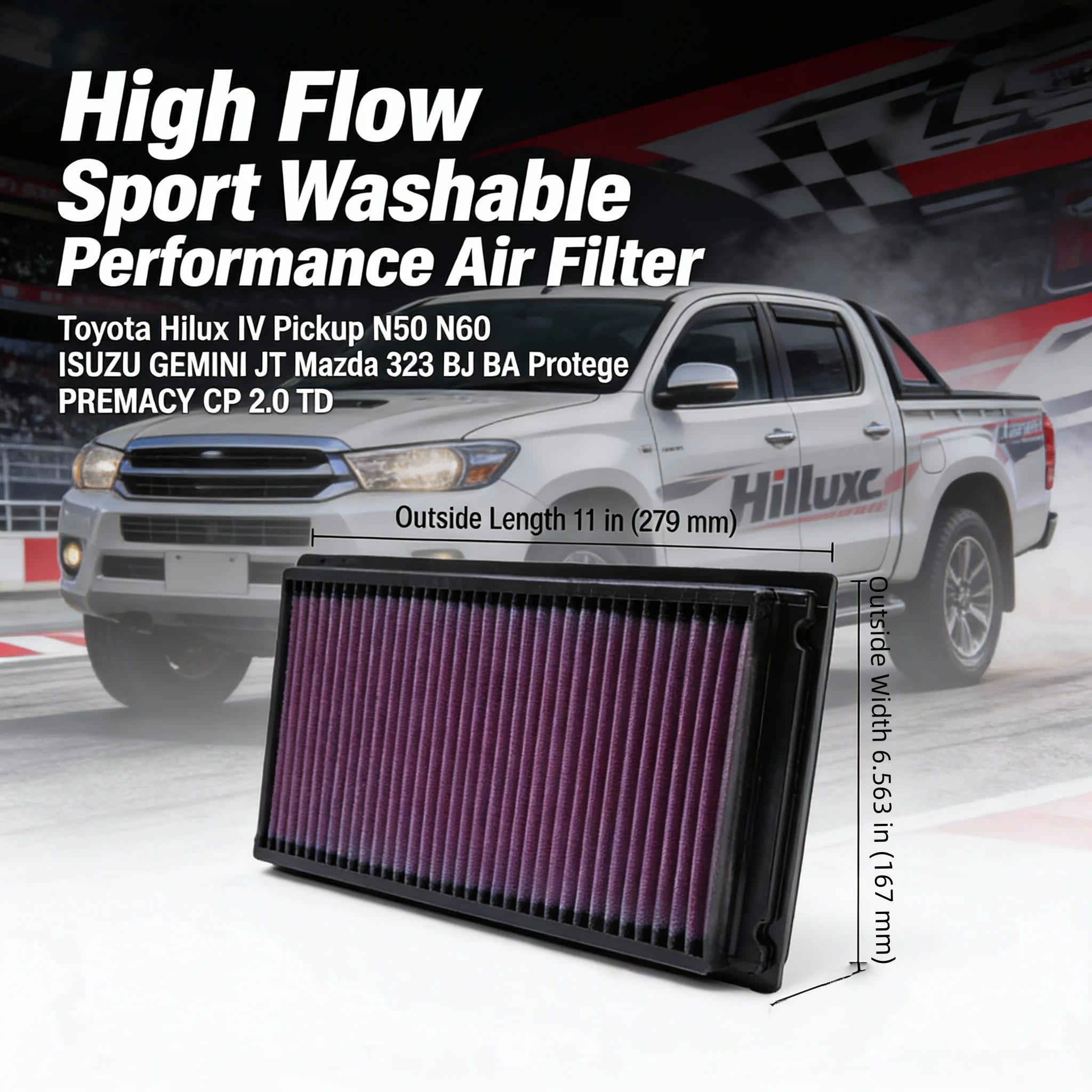 For Toyota Hilux IV Pickup N50 N60 ISUZU GEMINI JT Mazda 323 BJ BA Protege PREMACY CP 2.0 TD High Flow Sport Air Filter 33-2031
