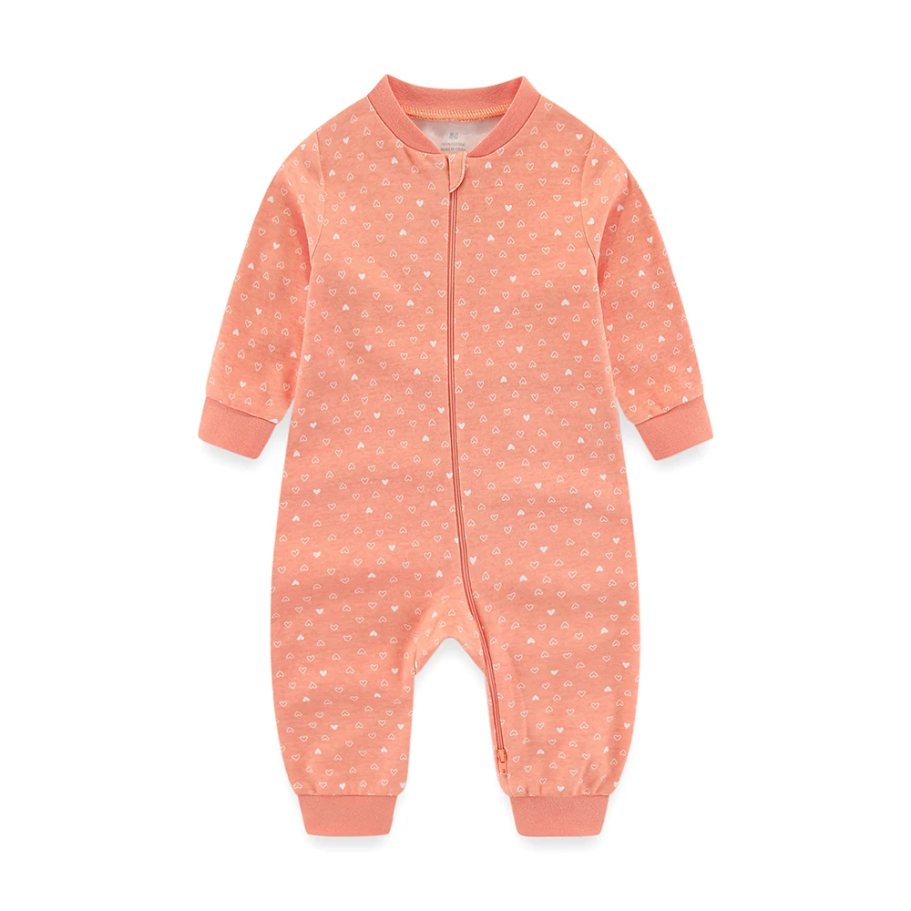 Kiddiezoom Fashion Cartoon  Orange Love 100%Cotton zipper Long Sleeve Baby Boy Girl Rompers Soft newborn Jumpsuits Clothes