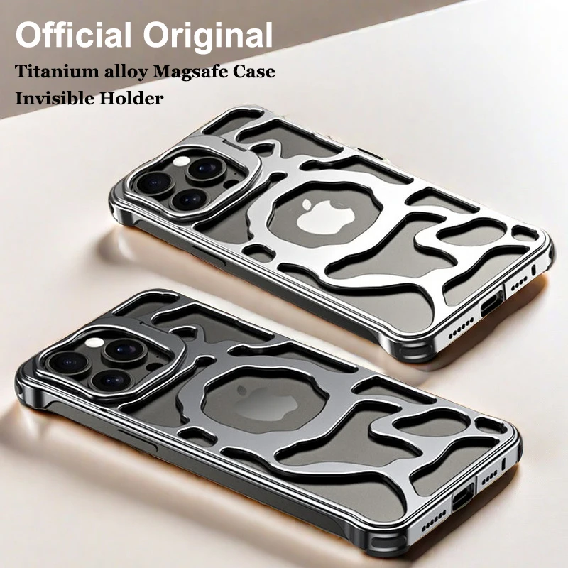 

Metal aluminum alloy Case For iPhone 16 15 14 13 Pro Max Magnetic MagSafe Holder Cloud cooling framework Protective cover