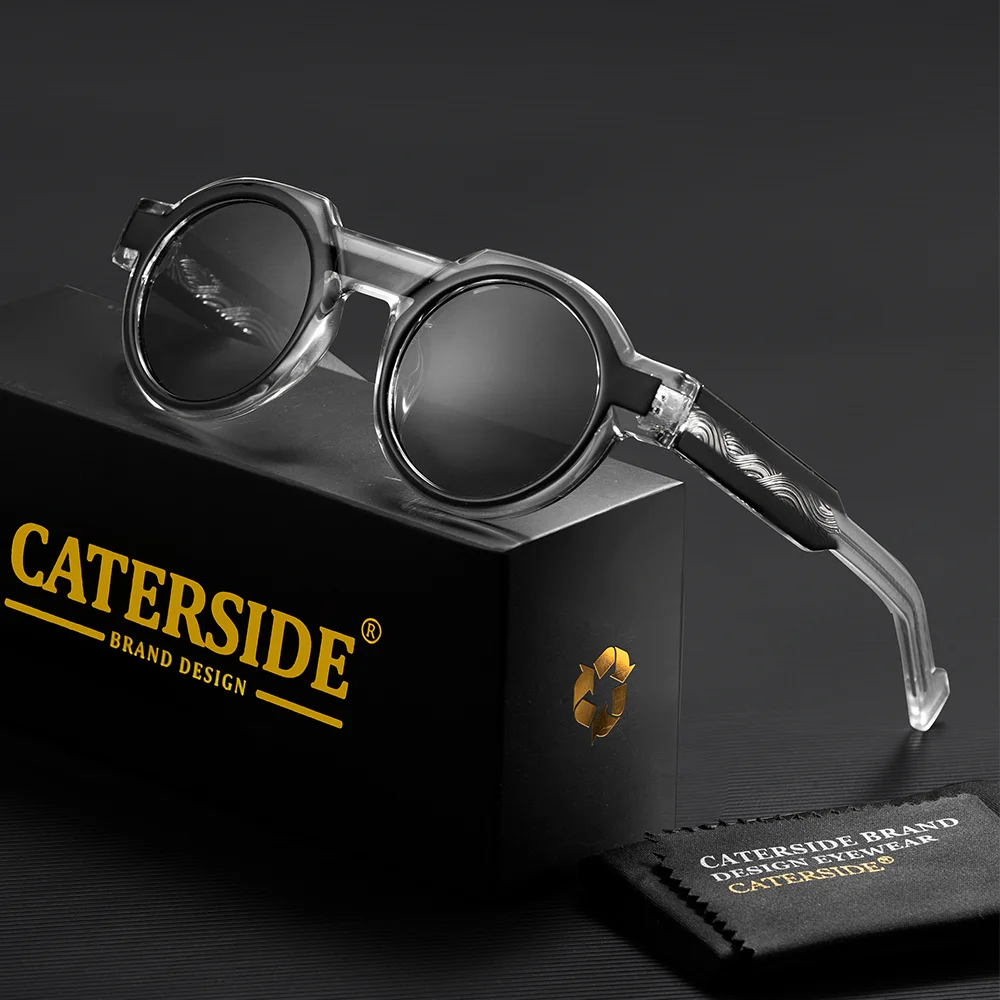 CATERSIDE Vintage Herren Runde Sonnenbrille PC-Rahmen mit Kernstiftung der Bügel, dickes Rahmenmaterial, UV400-Schutz, modische Unisex-Sonnenbrille – Detail 12