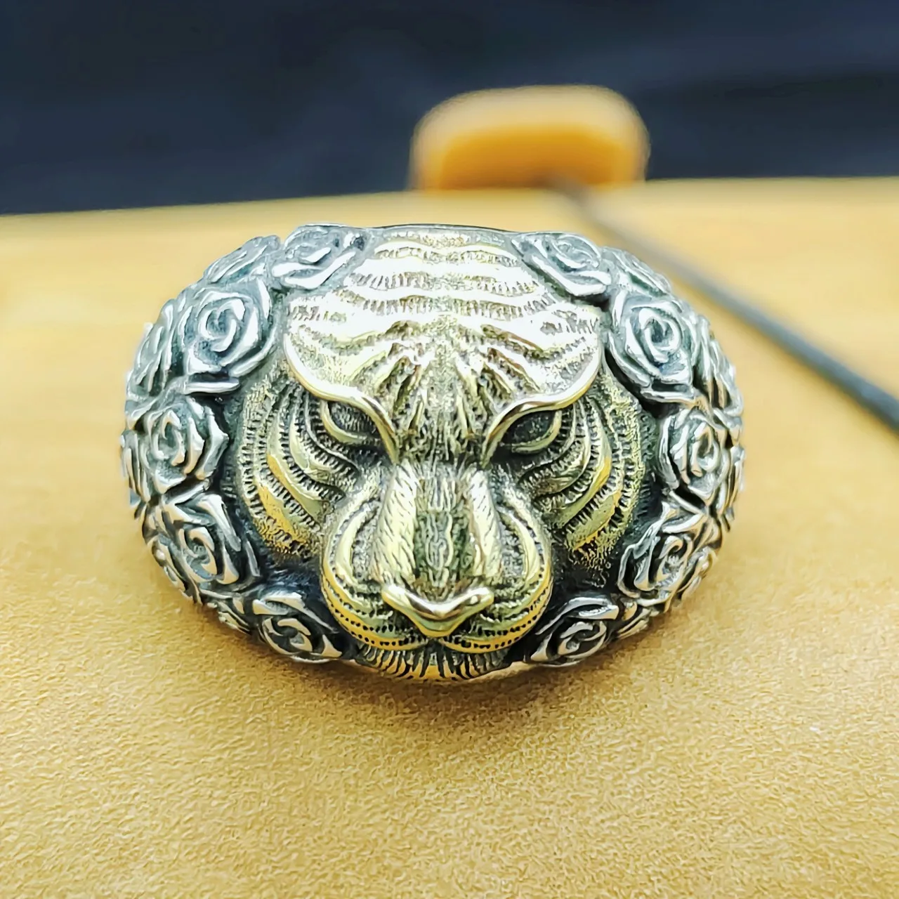 Thai silver trendy domineering fashions925 sterling silver stylishretro tiger open ring zodiac tiger men's ring