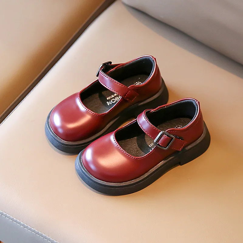Fashion Girls Shoes Kids Little Princess Leather Shoes For Wedding Party Students Performance Dress Shoes Black Beige Red