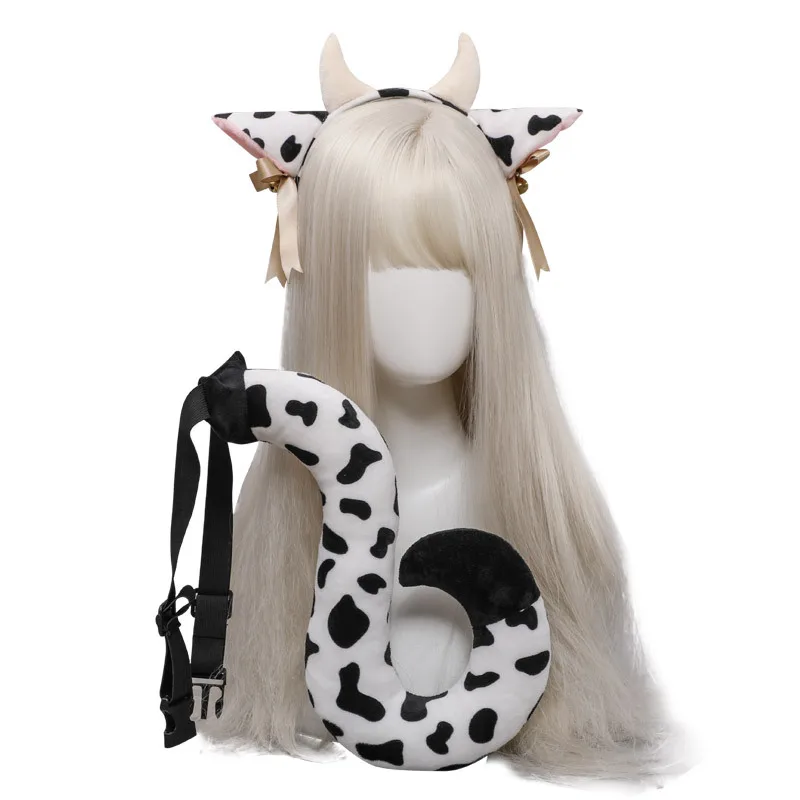 Kawaii Cow Tail Set Sexy Cow Ears Headband Cosplay Accessories JK Girl Halloween Party Cosplay Props Hair Hoop Hairpin Headwear