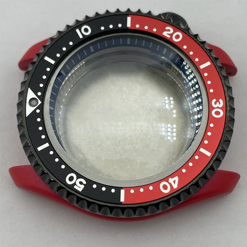 Jam tangan modifikasi bagian 42.3mm dilapisi keramik merah kaca safir aluminium Bezel SKX007/009 casing jam cocok untuk NH35/36 gerakan