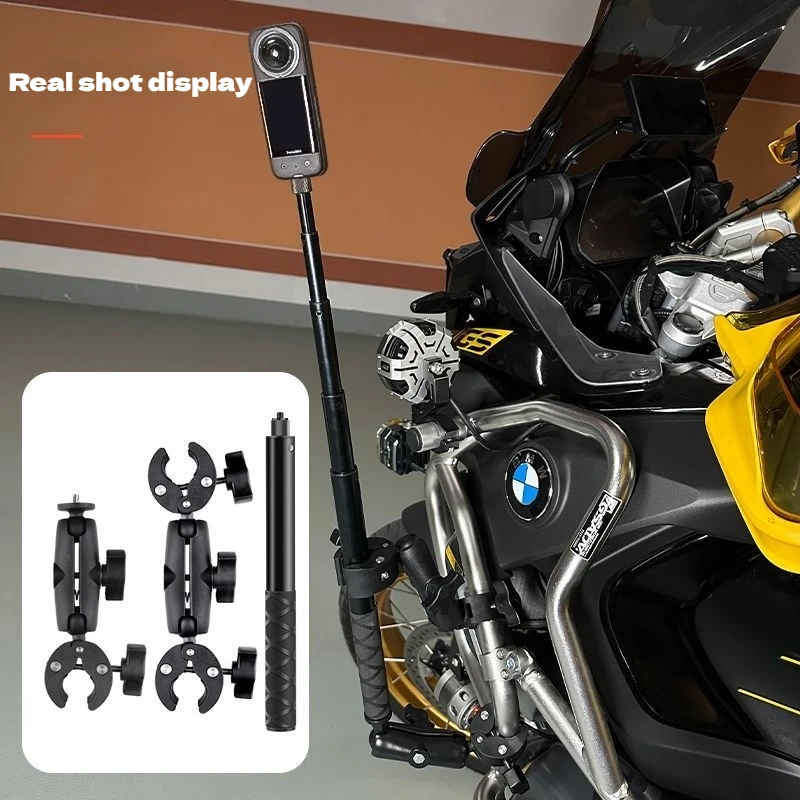 Motorcycle Bicycle Handlebar Base Mount Bracket Clip Insta360 X5/4/3 GoPro 12 11 DJI Action 3/4/ 5pro 1.2m Extended Selfie Stick