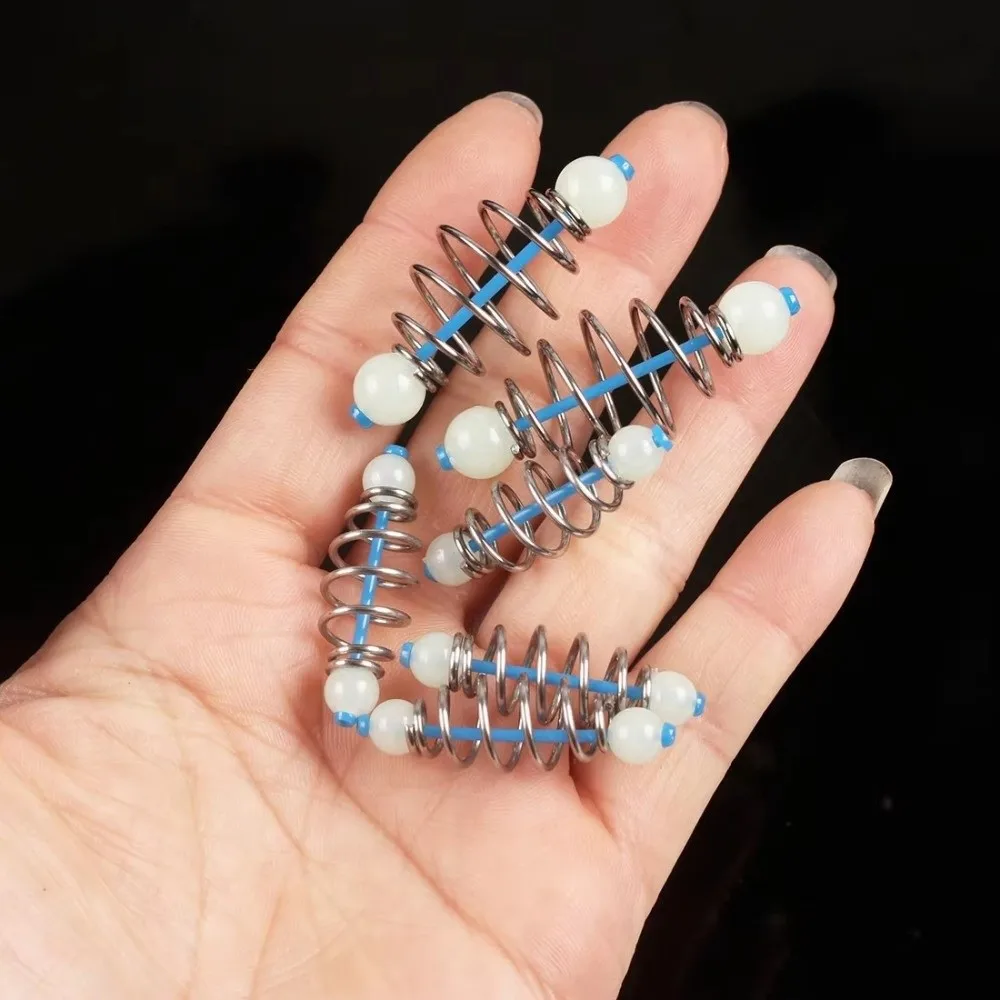 

20pcs Loaded Beads Fishing Hook Stainless Steel Spring Design Luminous Bait Hook Luminous Beads Spring Hook Night Fishing
