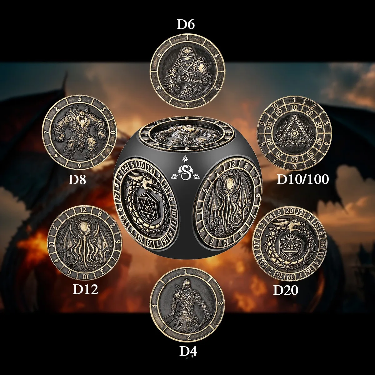 

6-Sided Metal Rotary Dice for DND Dungeons & Dragons RPG Cthulhu Role Playing Board Game