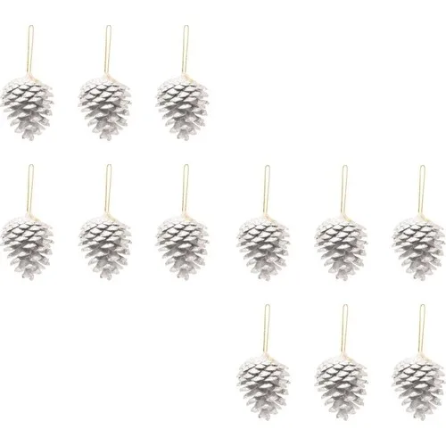 Sezy 12 Pcs Christmas Tree Ornament Pine Decor Silver Cone 4 cm