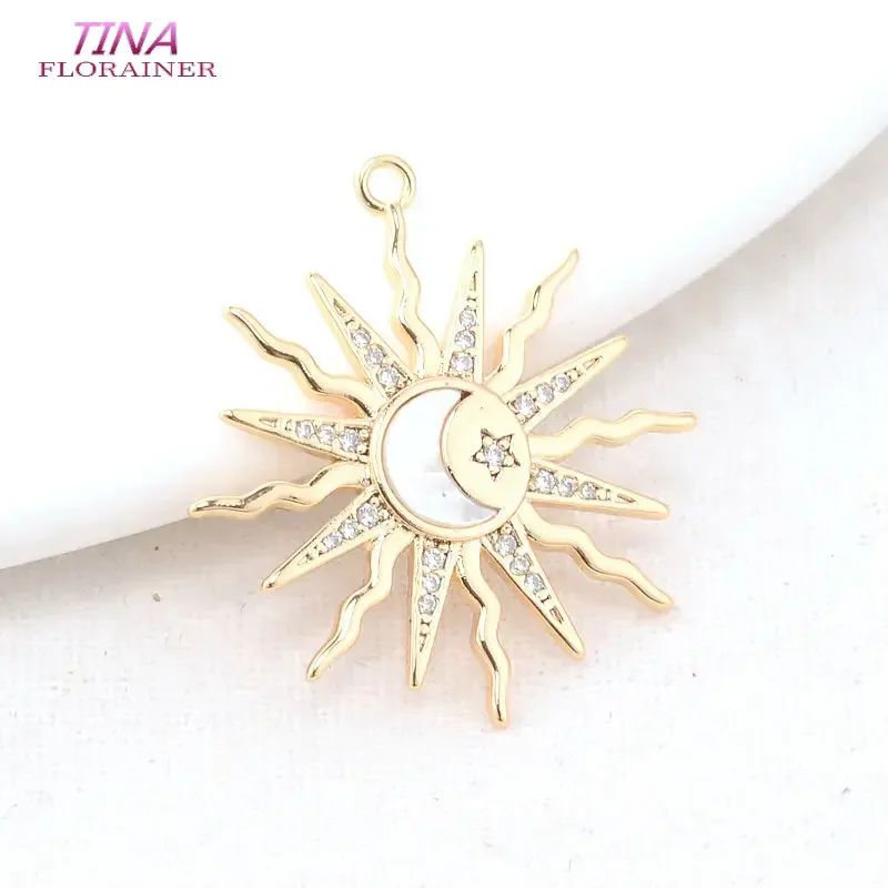 22*26Mm 14K Goud Kleur Messing En Zirkoon Sun Moon Star Charms Hangers Sieraden Maken Levert Diy kettingen Bevindingen Accessoires