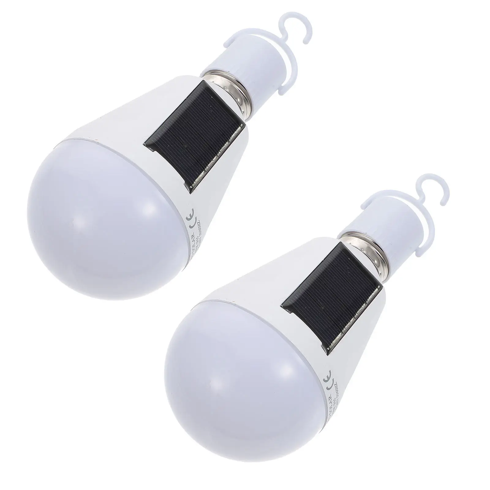2個入り-7w-ソーラーled電球-e27口金-緊急ランプ-屋内外兼用-フック付き-電線不要-ソーラーランプ