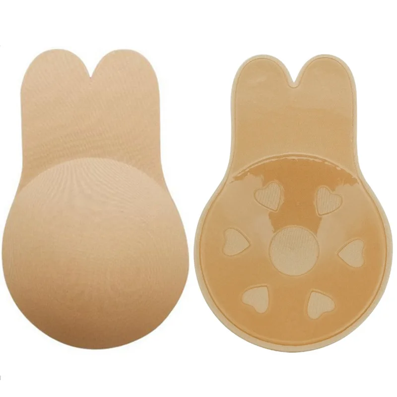 

FallSweet 1 Pair Women's Invisible Adhesive Bras Bunny Nipple Covers Reusable Sticky Bra Self-Adhesive Silicone Push Up Bralette