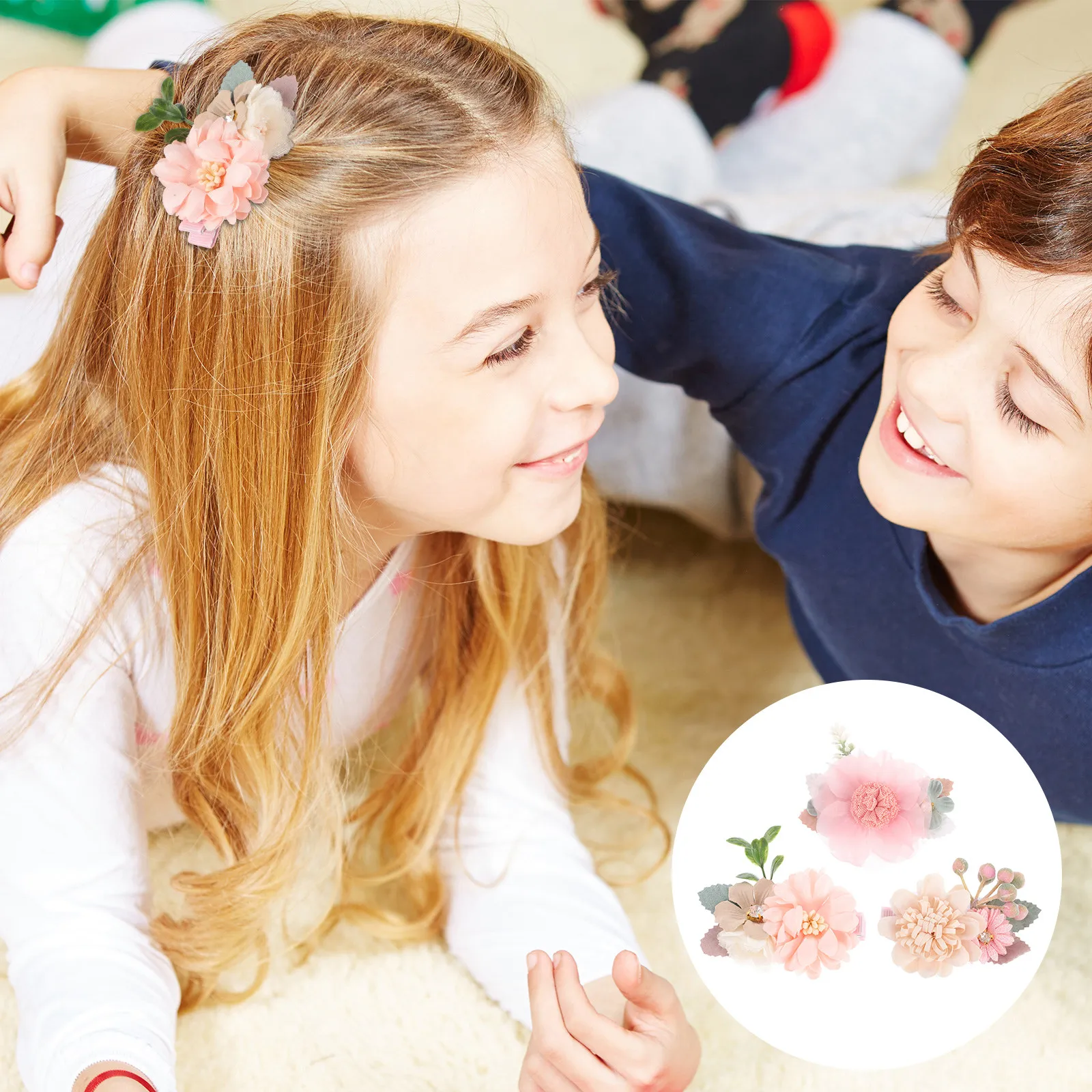 

3Pcs Vivid Lifelike Simulation Flower Headdress for Kids Girls Teen Women Wedding Flower Girl Photo Props Banquet Dance Party