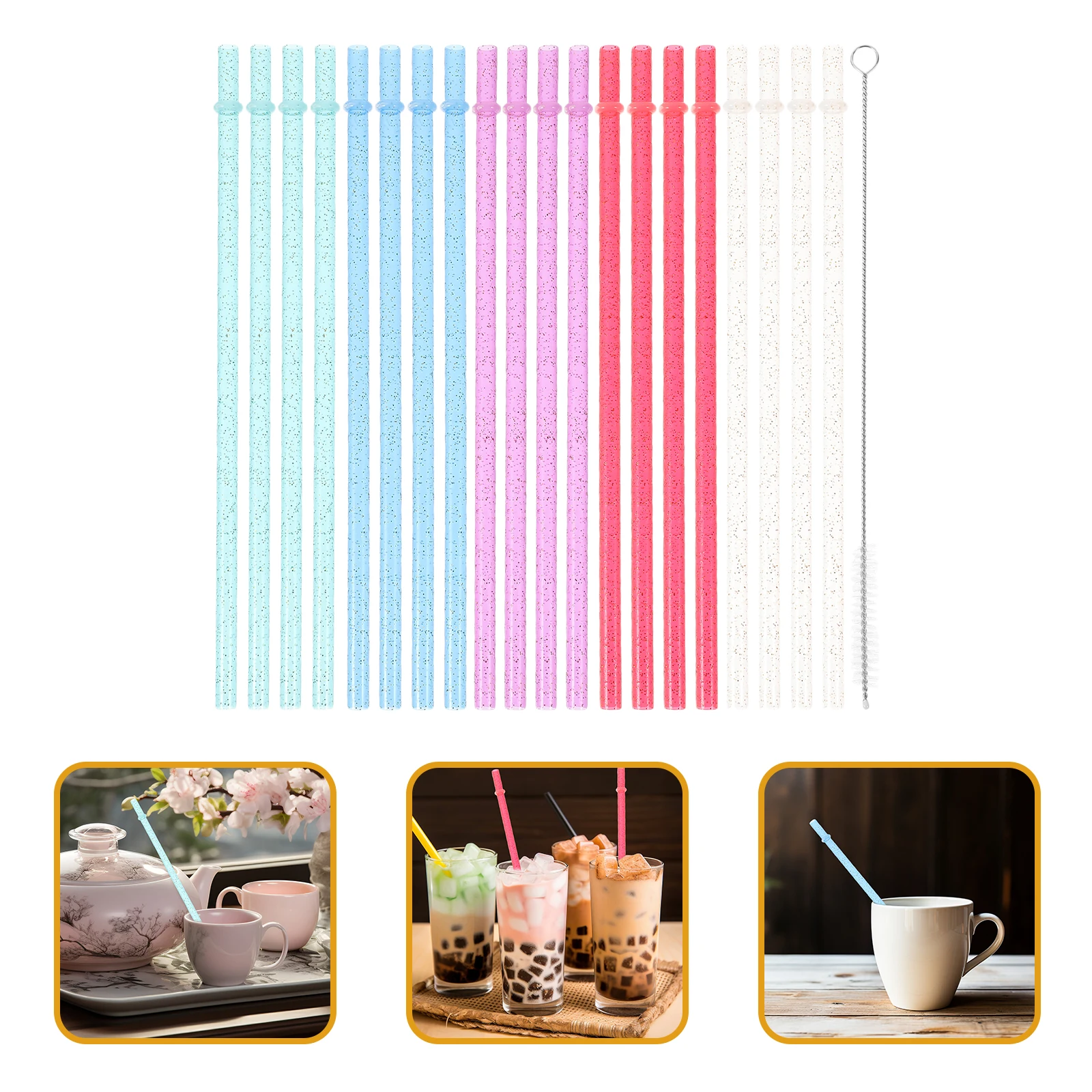 

25 pcs Reusable Juice y Color Straws Brush Long Glitter Plastic Party Drinking Water Juice Beverage Straws Makeup