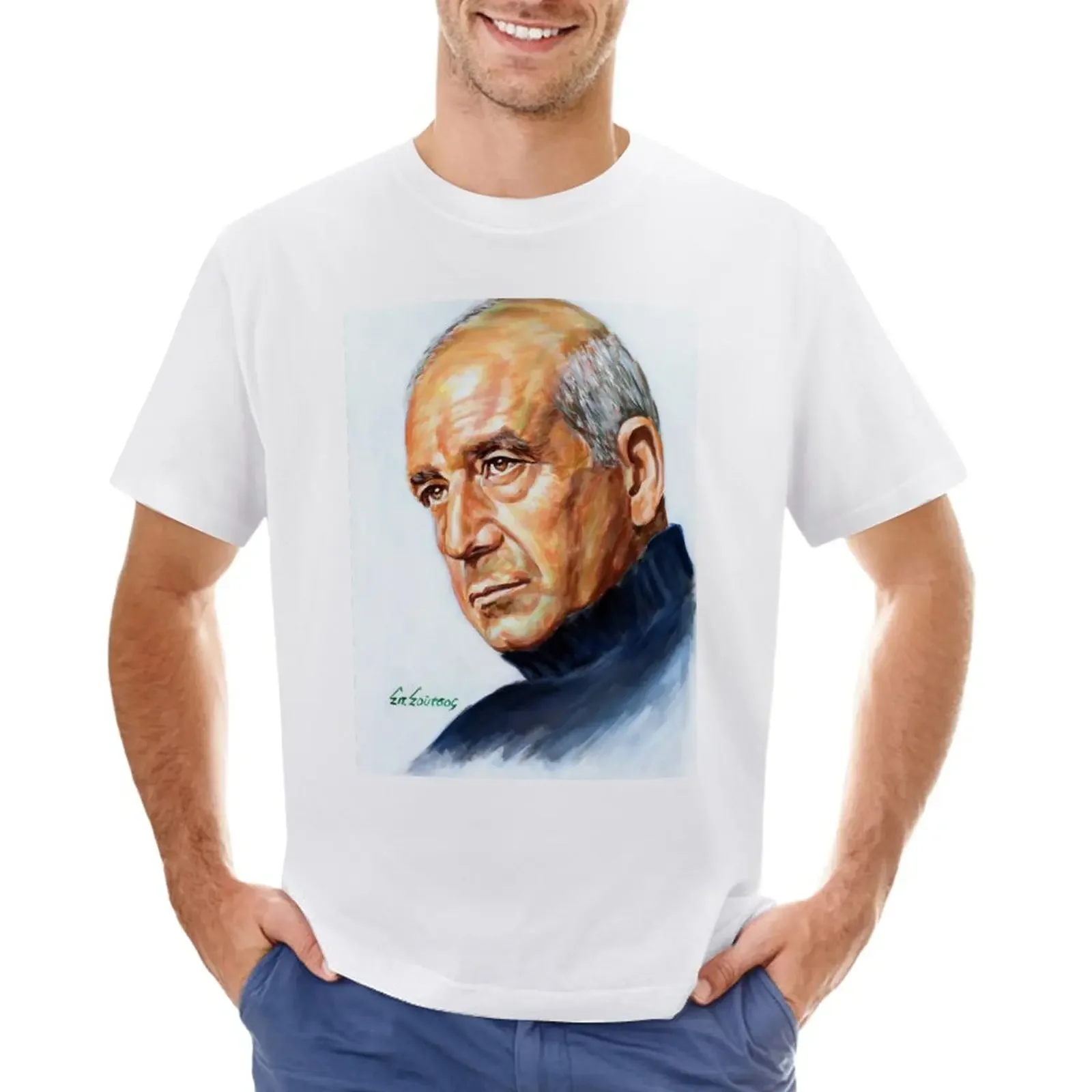 

Dimitris Mitropanos painting portrait - Δημτρη Μητροπνο πορτρατο, αφσα T-Shirt plain men clothing