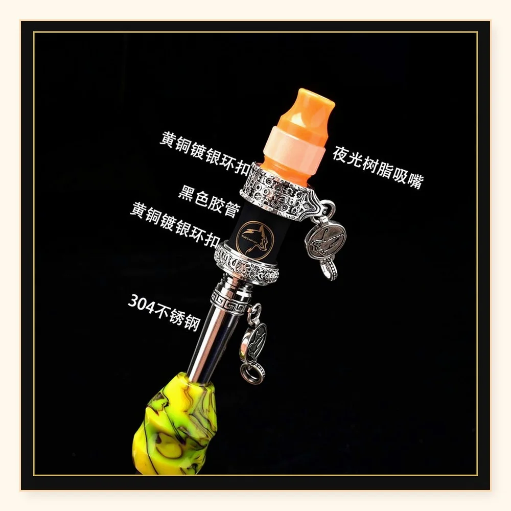 Silver-Plated Ring Buckle Hookah Accessories with Luminous Resin and 304/Titanium Alloy Nozzle Tips for Dual-Use