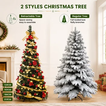 6ft Pre-Lit Pop Up Pencil Christmas Tree Collapsible PVC Fully Decorated with LED Lights…
