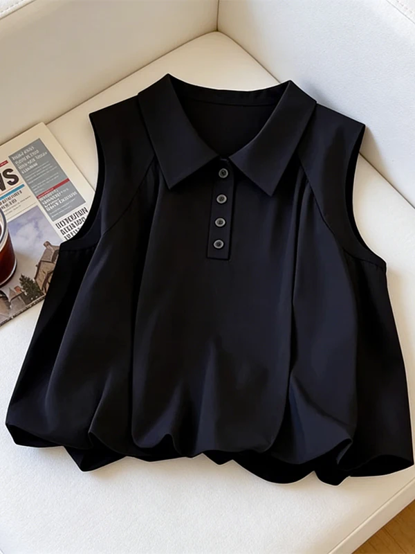 

Blue Collar Shirt Women's Summer Sleeveless Versatile Stylish Large Size Korean Style Commute Fashion Pure Color