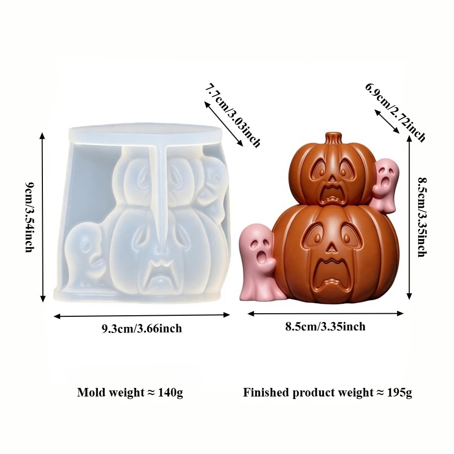 DIY Halloween Horror and Scare Ghost Pumpkin Silicone Candle Mold, 3D Pumpkin Ghost Candle Soap Plaster Craft Mold, Holiday Gift